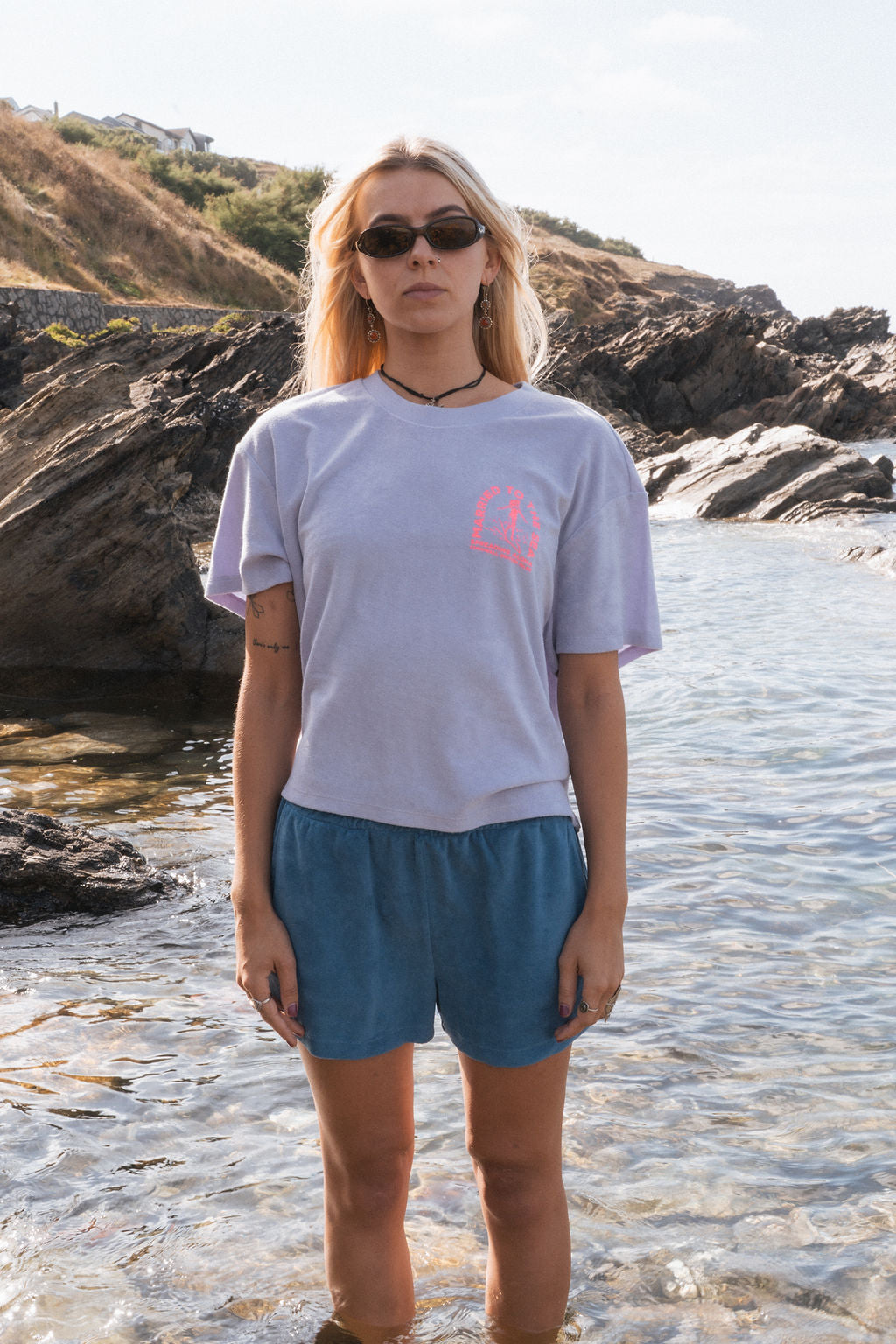 Surfer Girl Terry Towel T-Shirt | Parma Purple