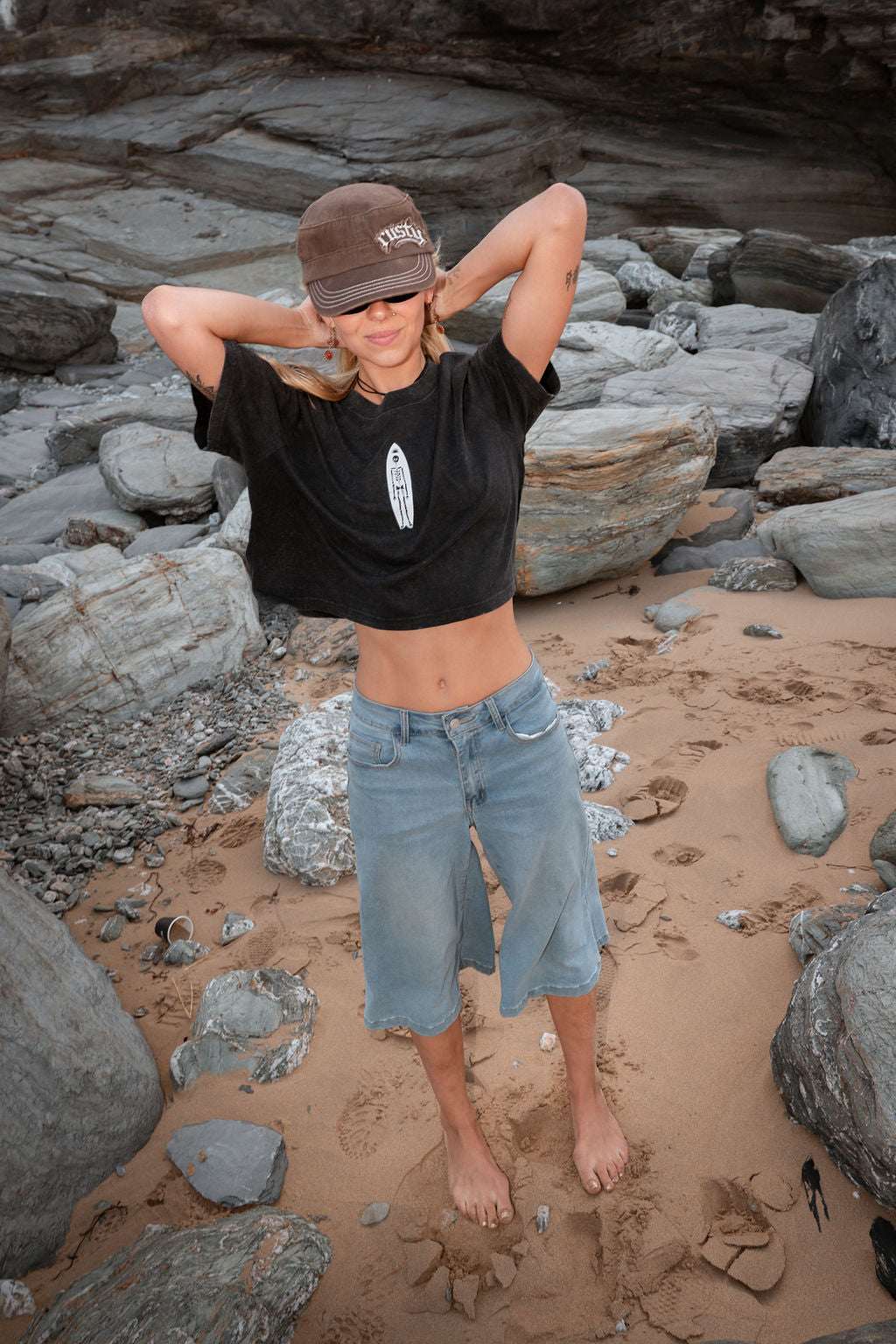 Dead Shred Women's Stone Wash Crop | Black Stone