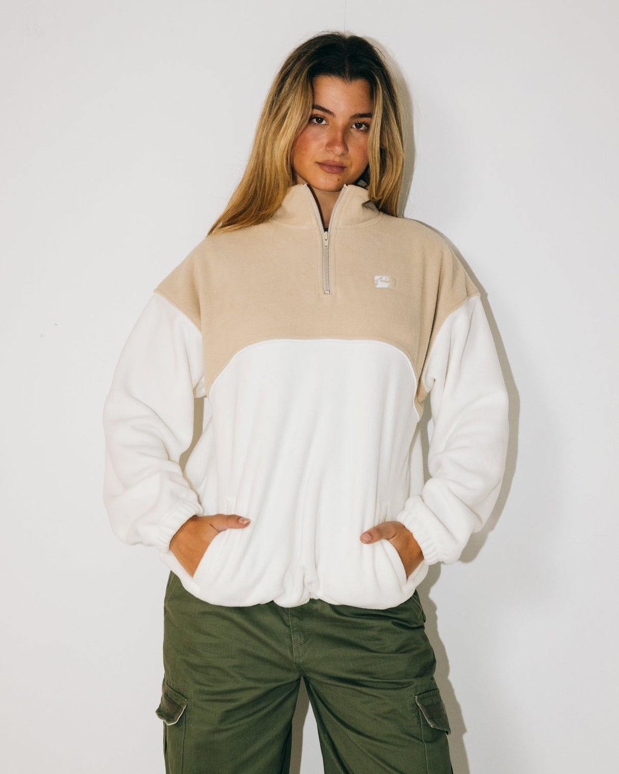 Rusty - Tonal Division Half Zip Fleece | Oatmeal