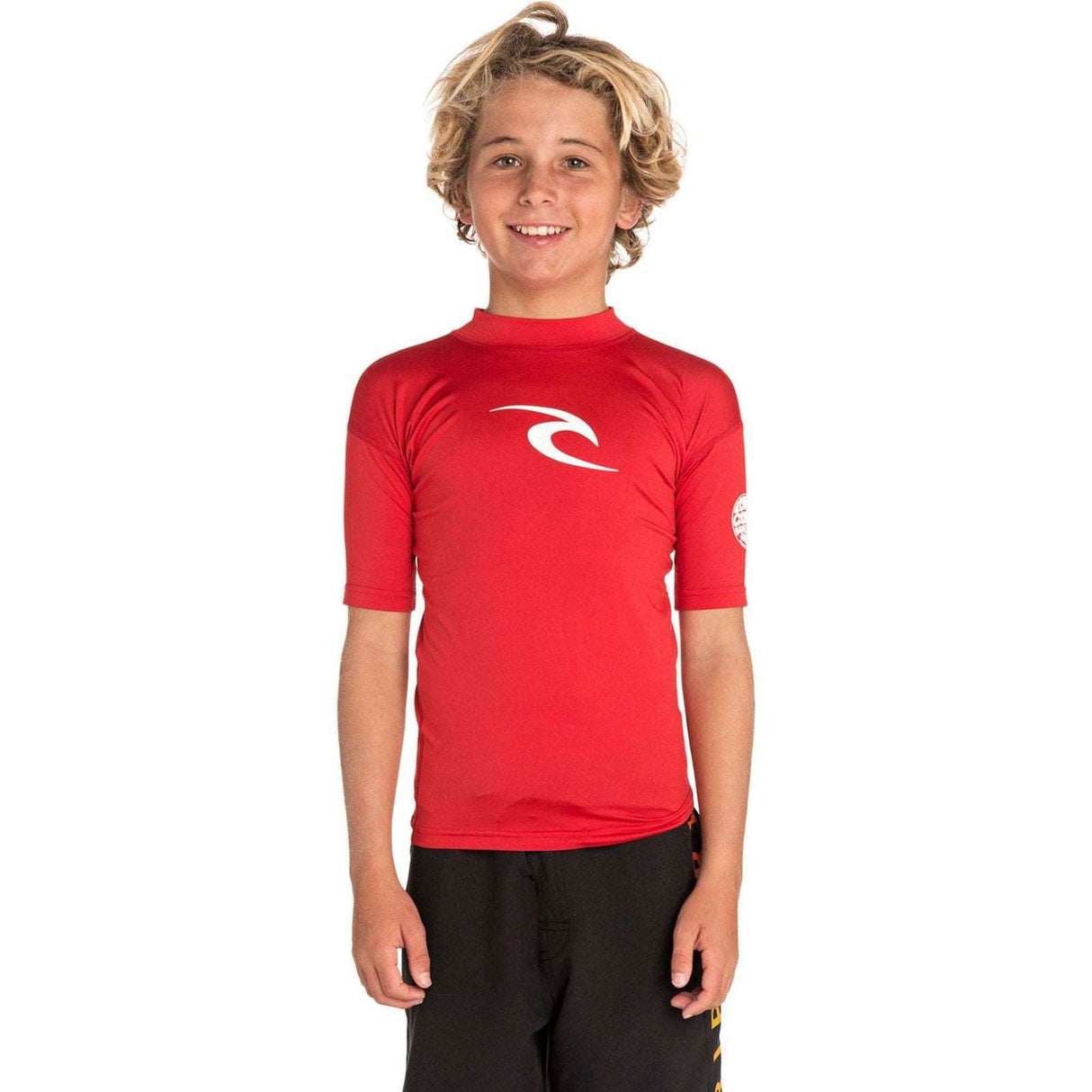 Rip Curl - Boys Brand Wave UPF Short Sleeve Rash Vest | Red -  - Married to the Sea Surf Shop - 