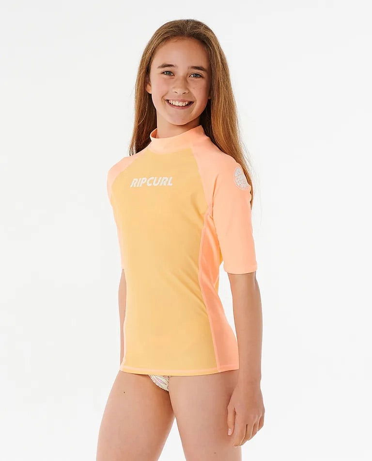 Rip Curl - Girls Classic Surf Short Sleeve Rash Vest | Orange -  - Married to the Sea Surf Shop - 
