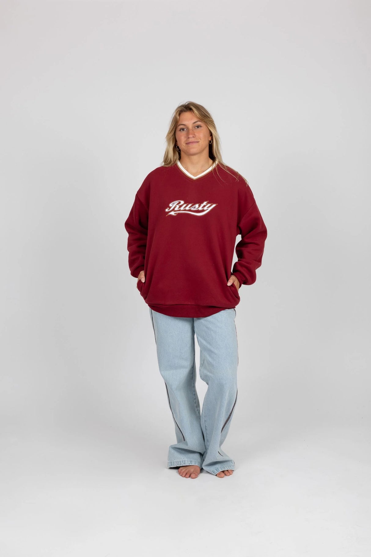Rusty - Rail Logo Womens V-Neck | Morello