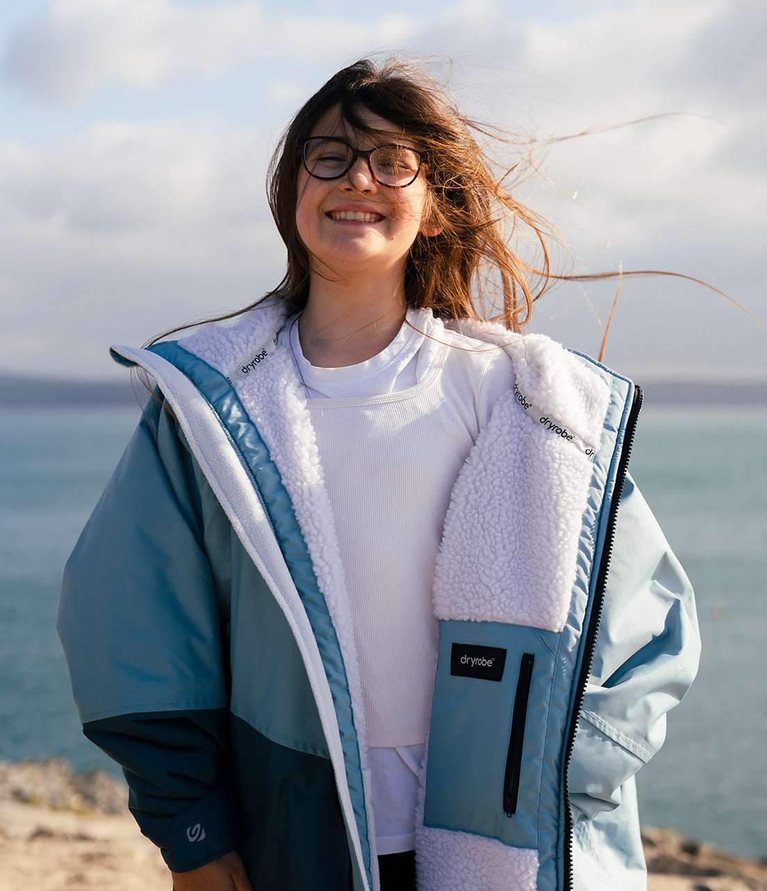 Dryrobe - Kids Advance Contrast Long Sleeve | Blue/Light Grey