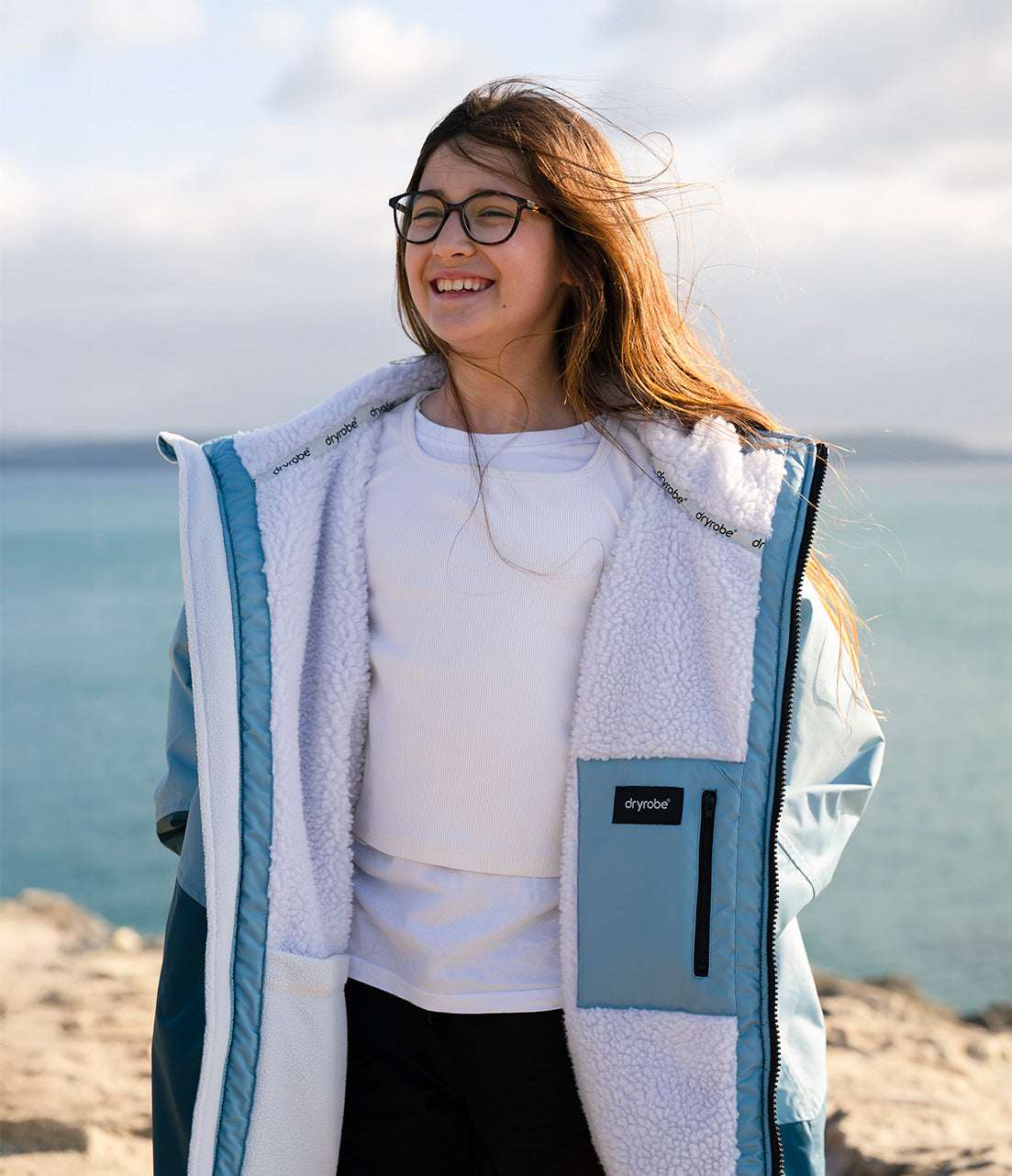 Dryrobe - Kids Advance Contrast Long Sleeve | Blue/Light Grey
