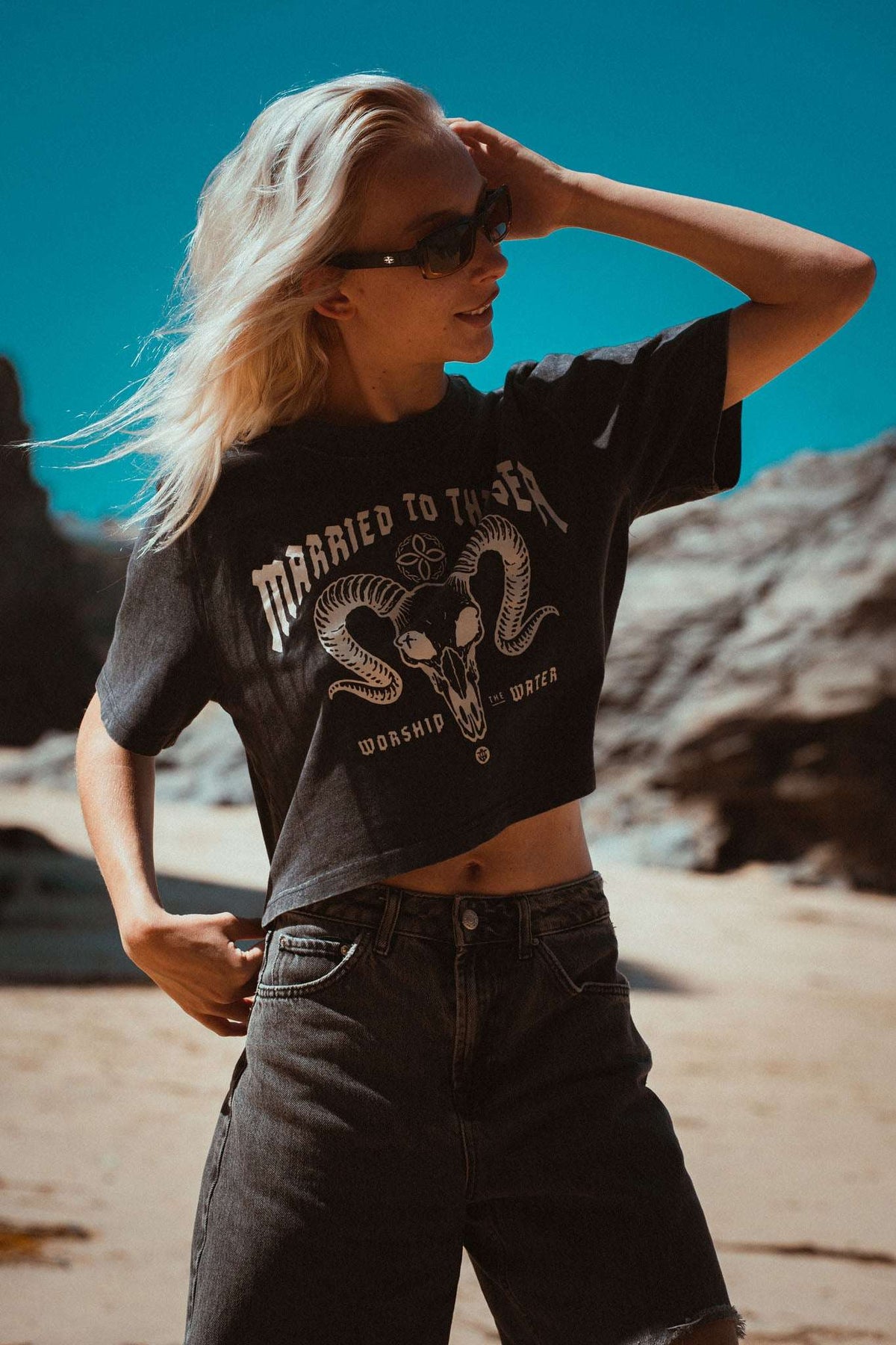 The G.O.A.T Crop T-Shirt - Stone Washed Black | Married to the Sea - Married to the Sea - married-to-the-sea-shop