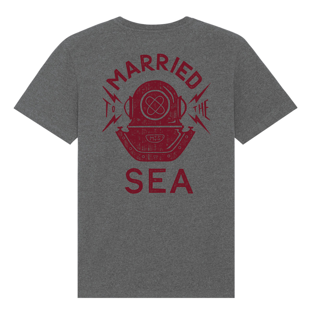 Heather gray crewneck T-shirt with large red back graphic