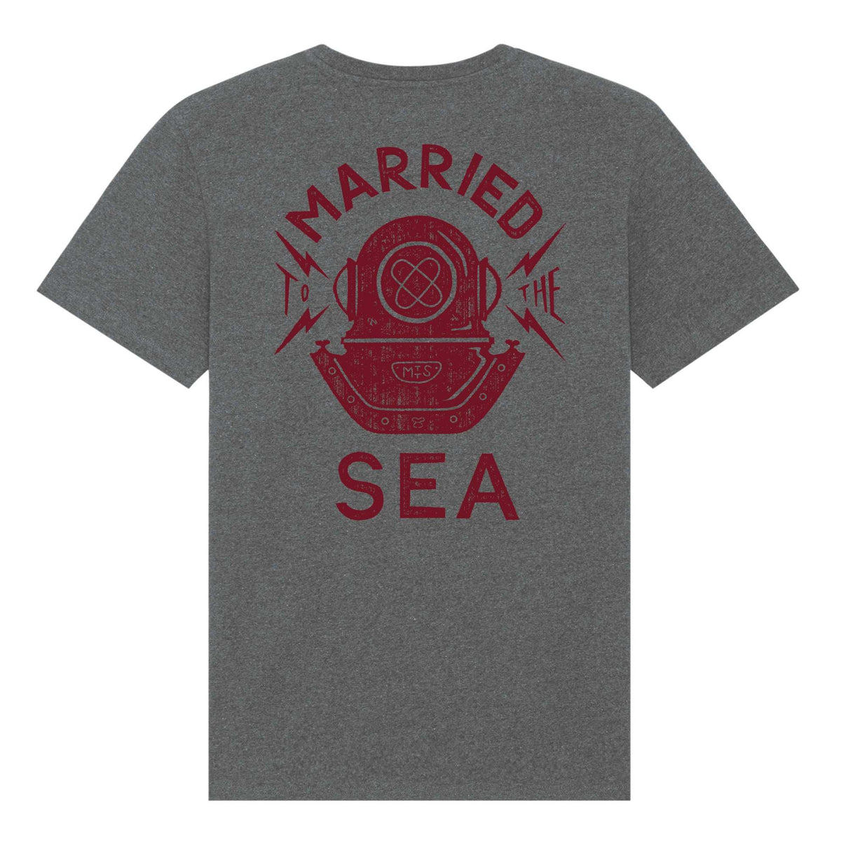 Heather gray crewneck T-shirt with large red back graphic