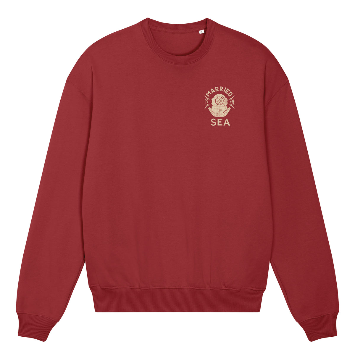 Maroon crewneck sweatshirt with small chest logo