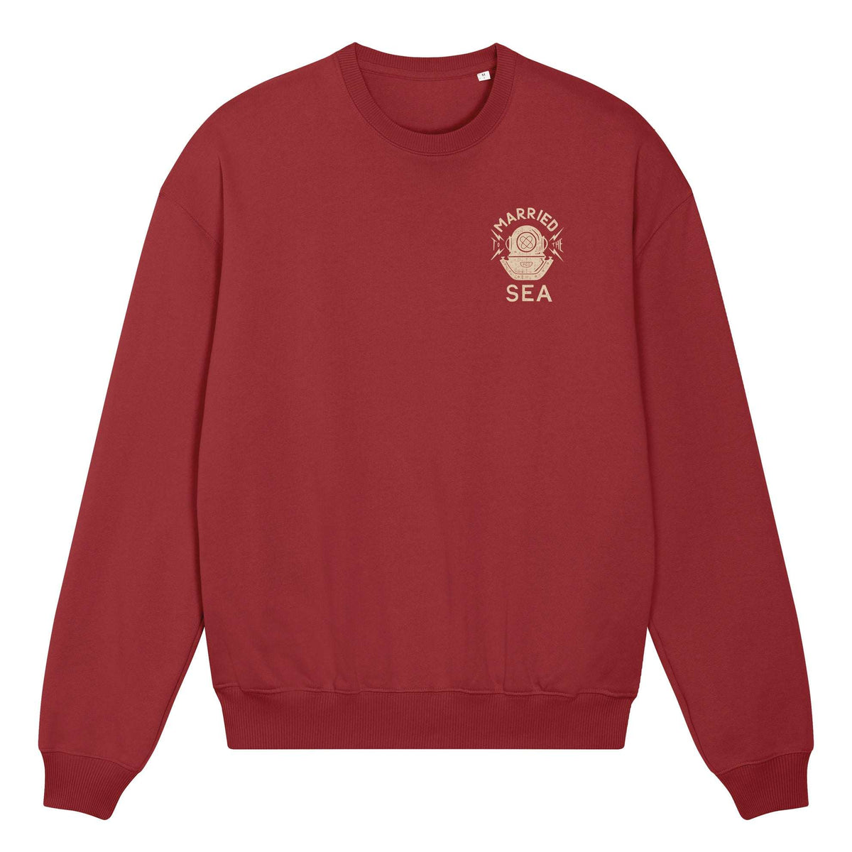 Maroon crewneck sweatshirt with small chest logo