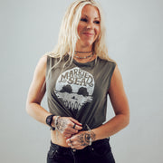 Skull Island Ladies Cropped Tank Top | Washed Organic Khaki