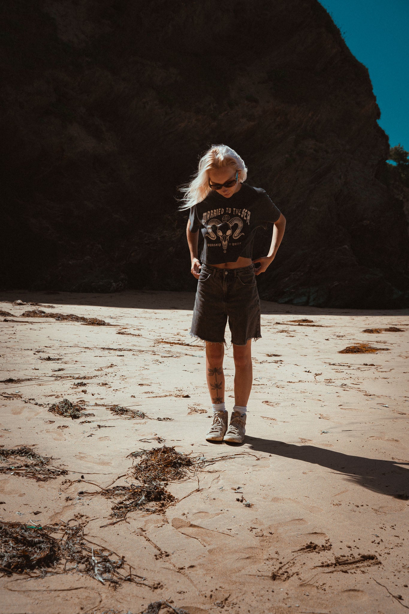 The G.O.A.T Crop T-Shirt - Stone Washed Black | Married to the Sea