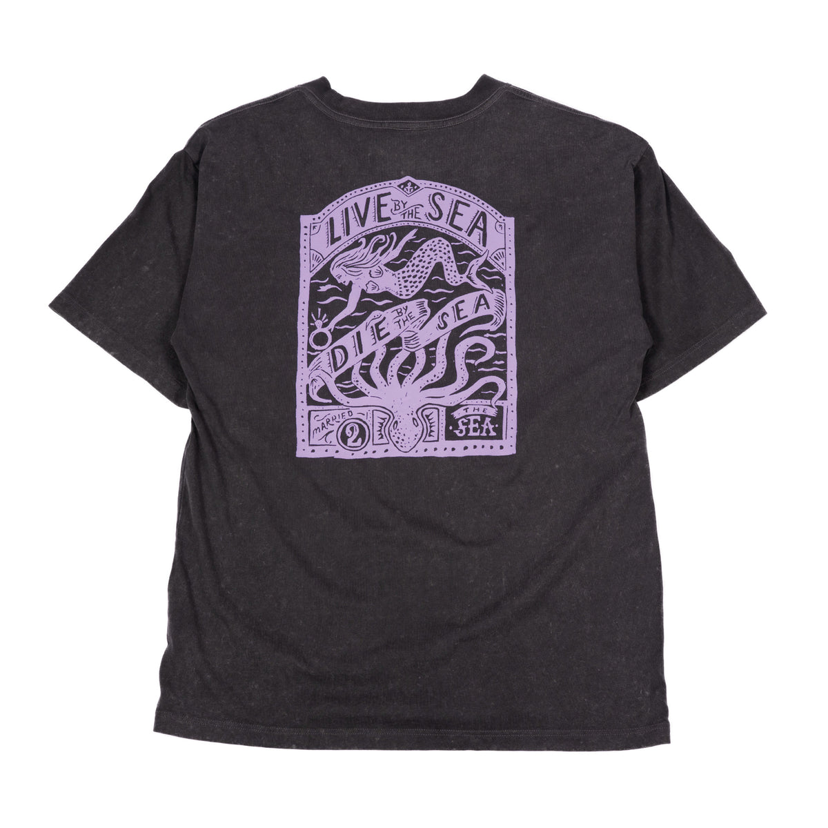 Stone-wash T-shirt with large purple octopus graphic on back