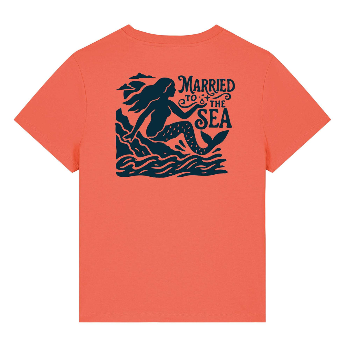 On The Rocks women's coral T-shirt with large back sea graphic print