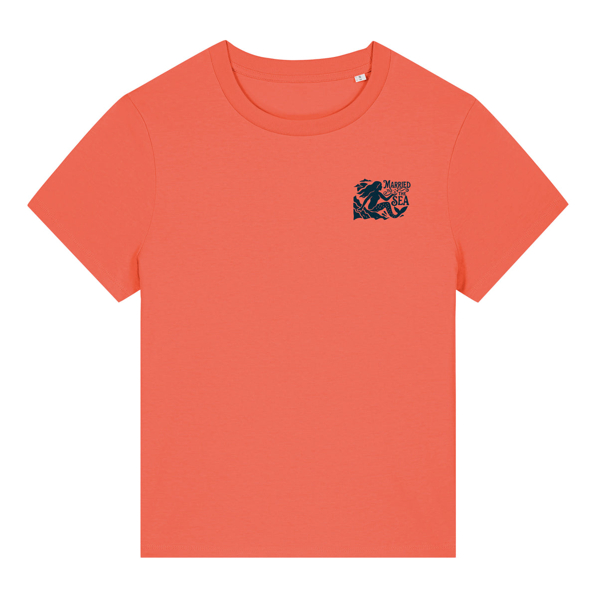 On The Rocks women's coral T-shirt with small chest logo print