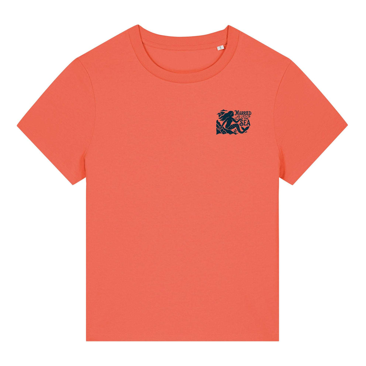 On The Rocks women's coral T-shirt with small chest logo print