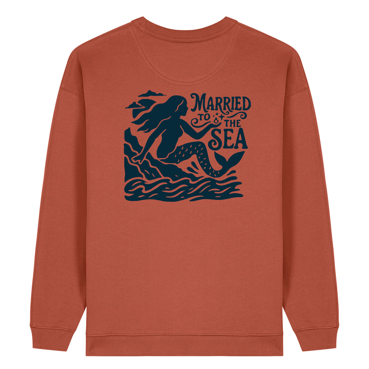 Women's crewneck sweatshirt in heritage brown with large back ocean graphic