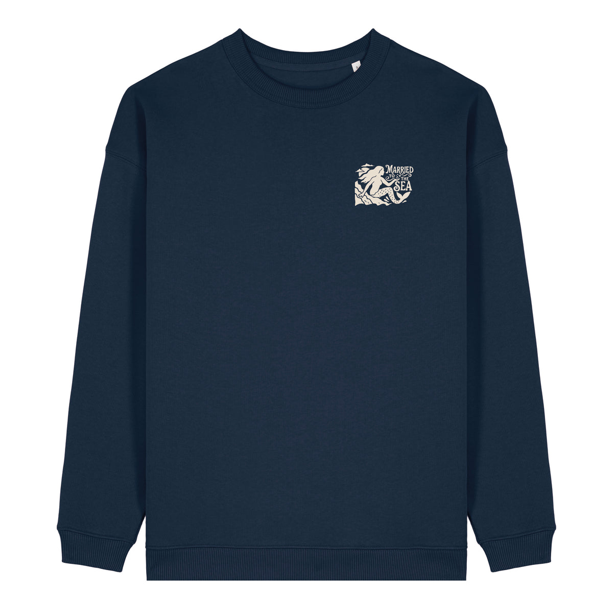 Women’s French navy crewneck sweatshirt with small chest sea logo