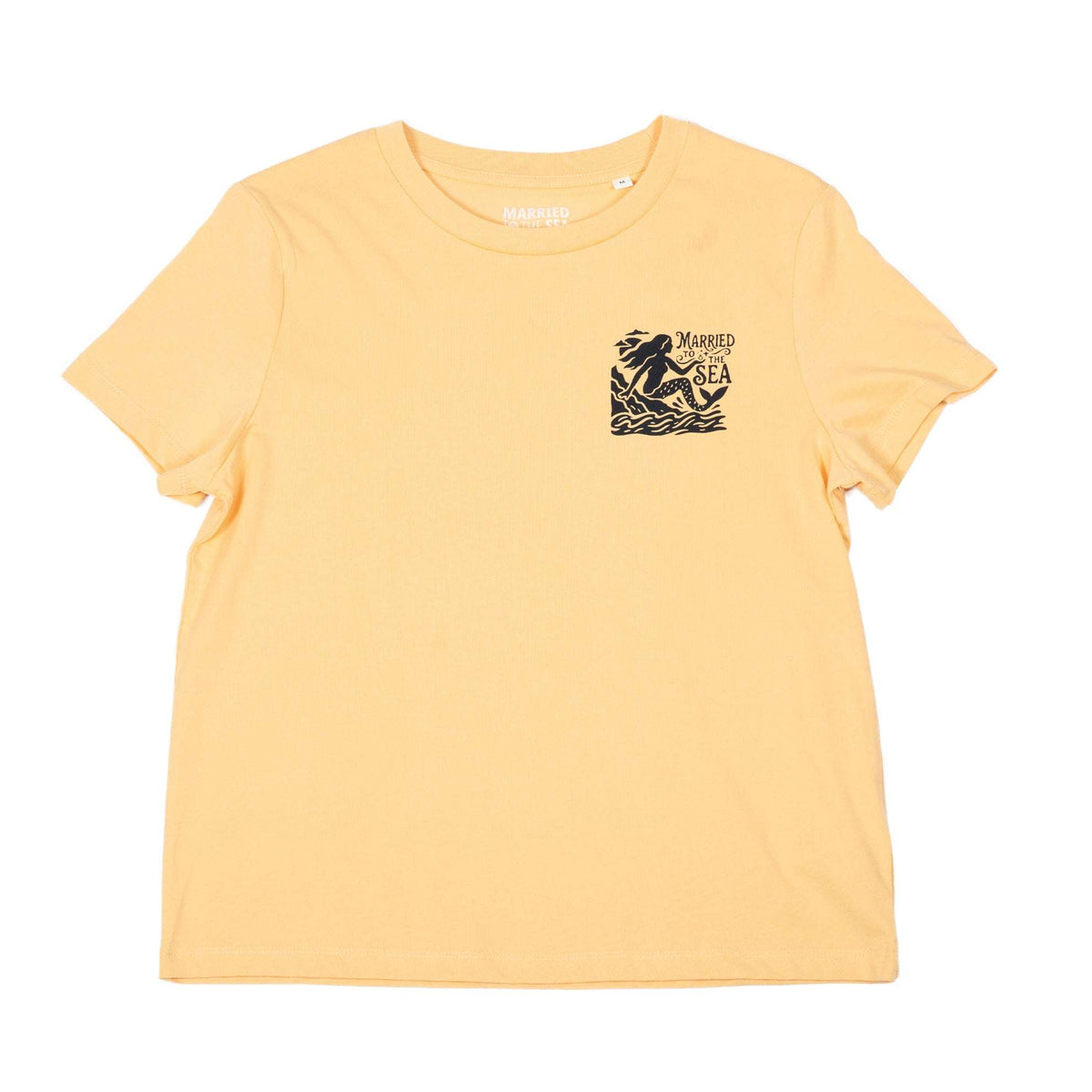 Women's yellow graphic T-shirt with small chest sea creature logo print