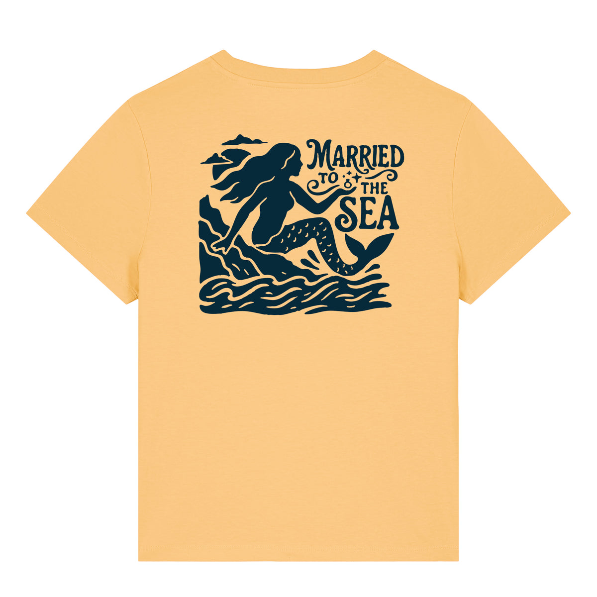 Women’s light orange T-shirt with large back 'Married to the Sea' graphic