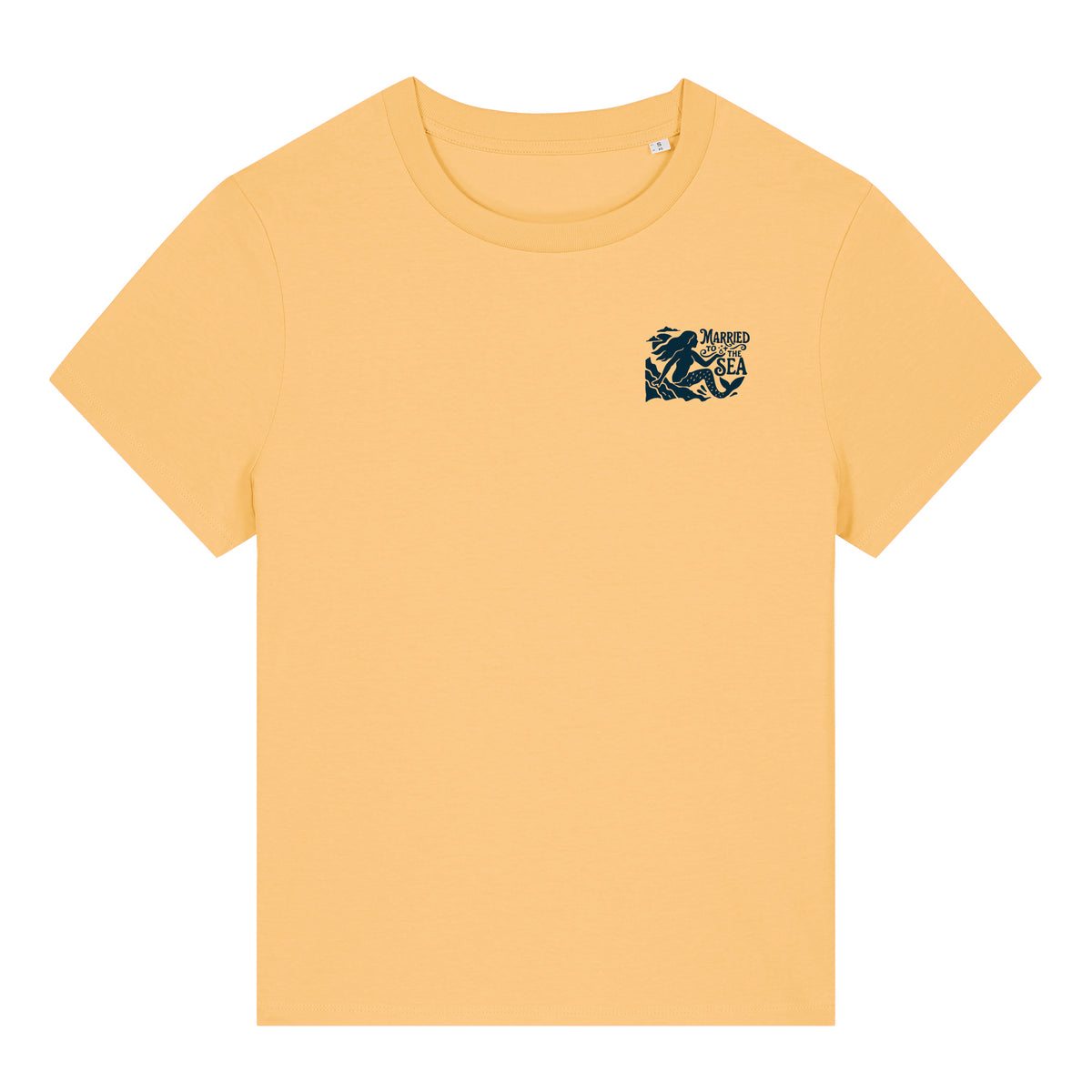 Women’s light orange T-shirt with small chest graphic
