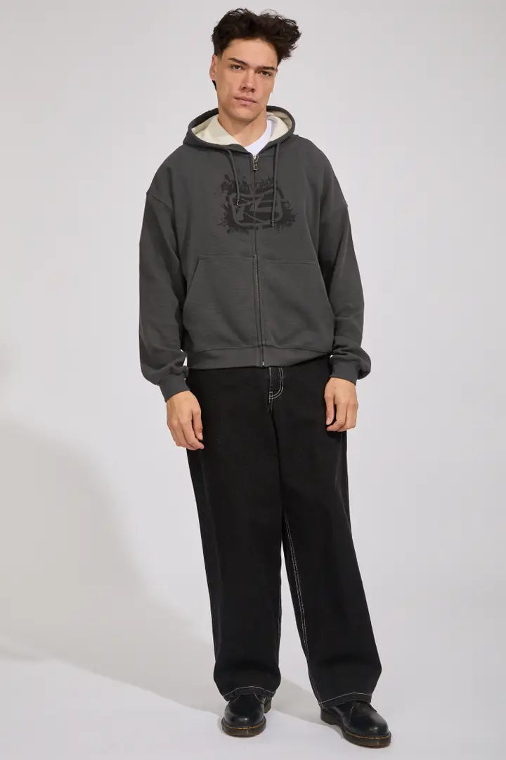 Rusty - Revolt Waffle Zip-Thru Hooded Fleece | Steel