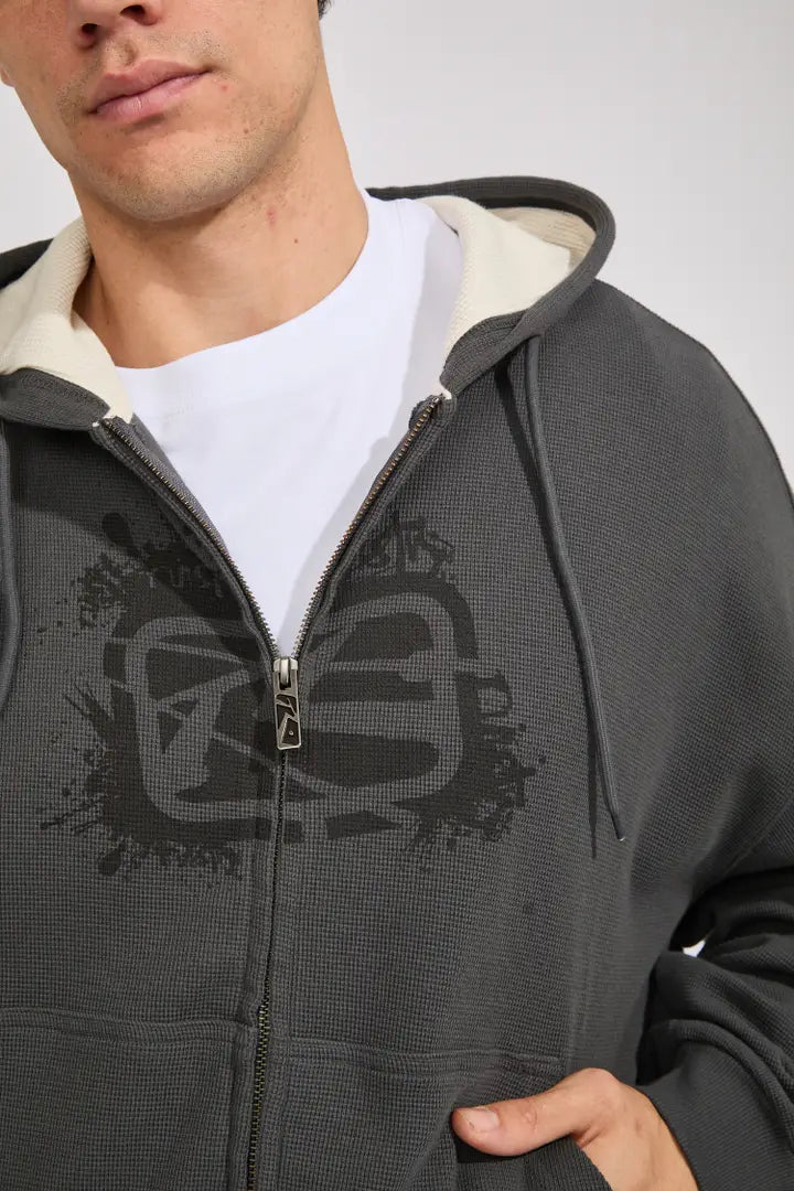 Rusty - Revolt Waffle Zip-Thru Hooded Fleece | Steel