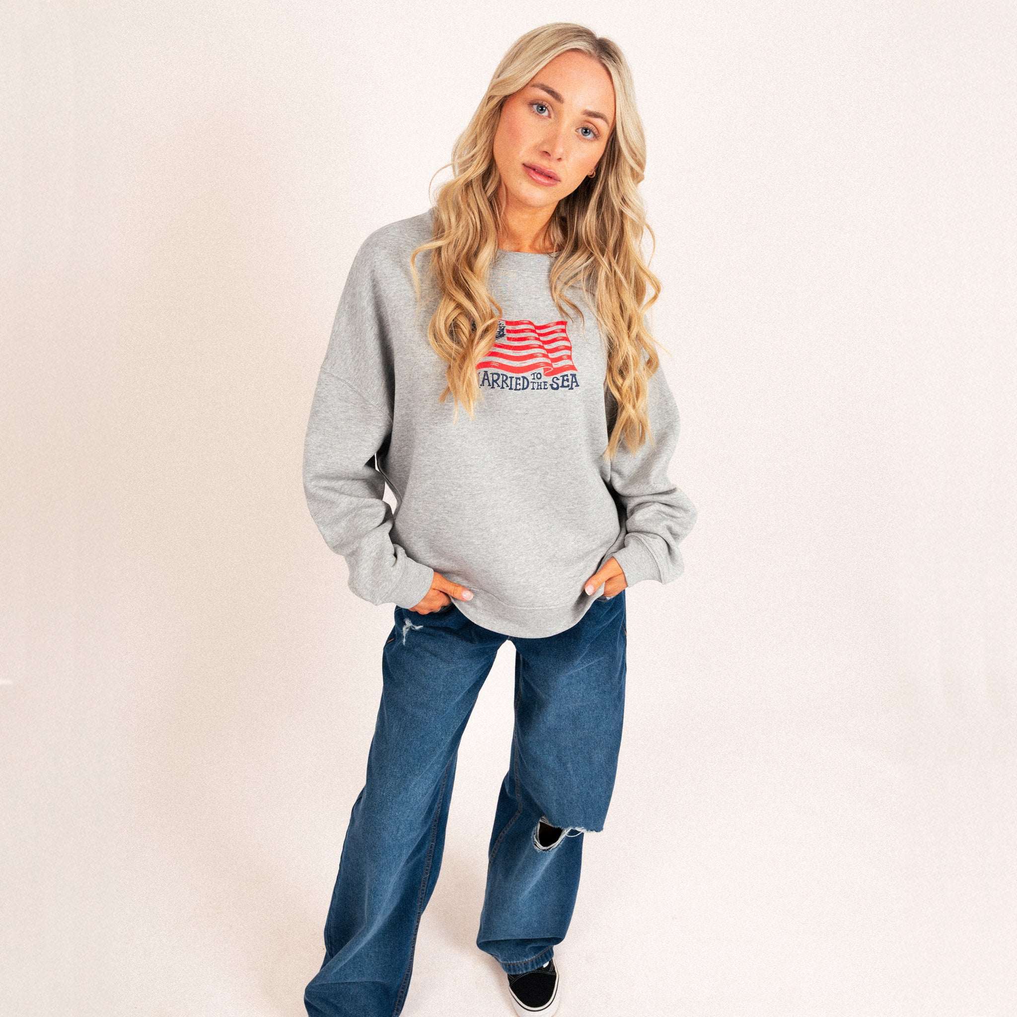 Sharks & Stripes Women's Crew - Heather Grey | Married to the Sea