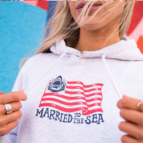 Sharks & Stripes Women's Hood - Cool Heather Grey | Married to the Sea