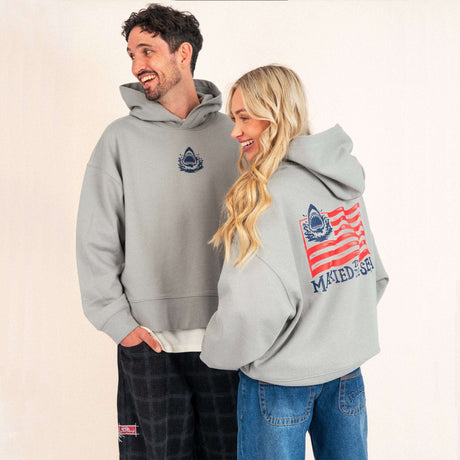 Sharks & Stripes Unisex Boxy Hood - Misty Grey | Married to the Sea