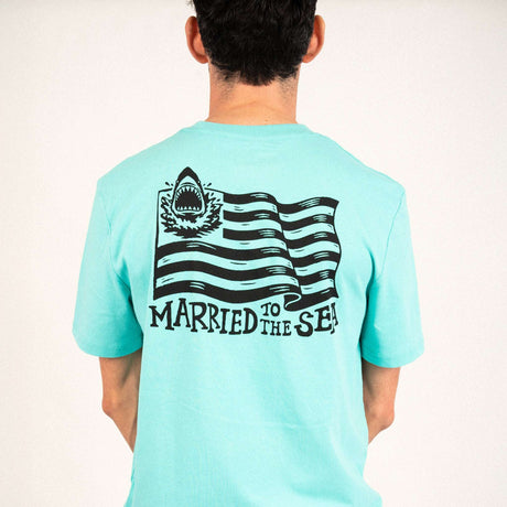 Sharks & Stripes Unisex T-Shirt - Pool Blue | Married to the Sea