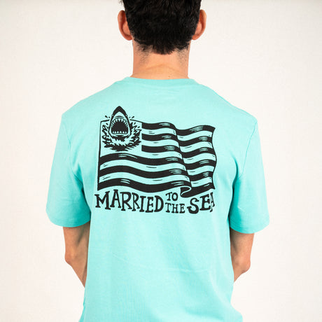 Sharks & Stripes Unisex T-Shirt - Pool Blue | Married to the Sea