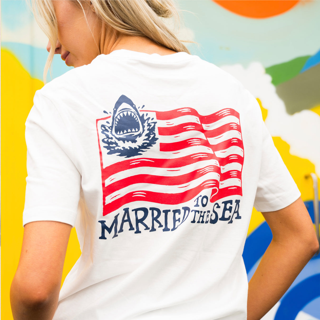 Sharks & Stripes Unisex T-Shirt - Off White | Married to the Sea