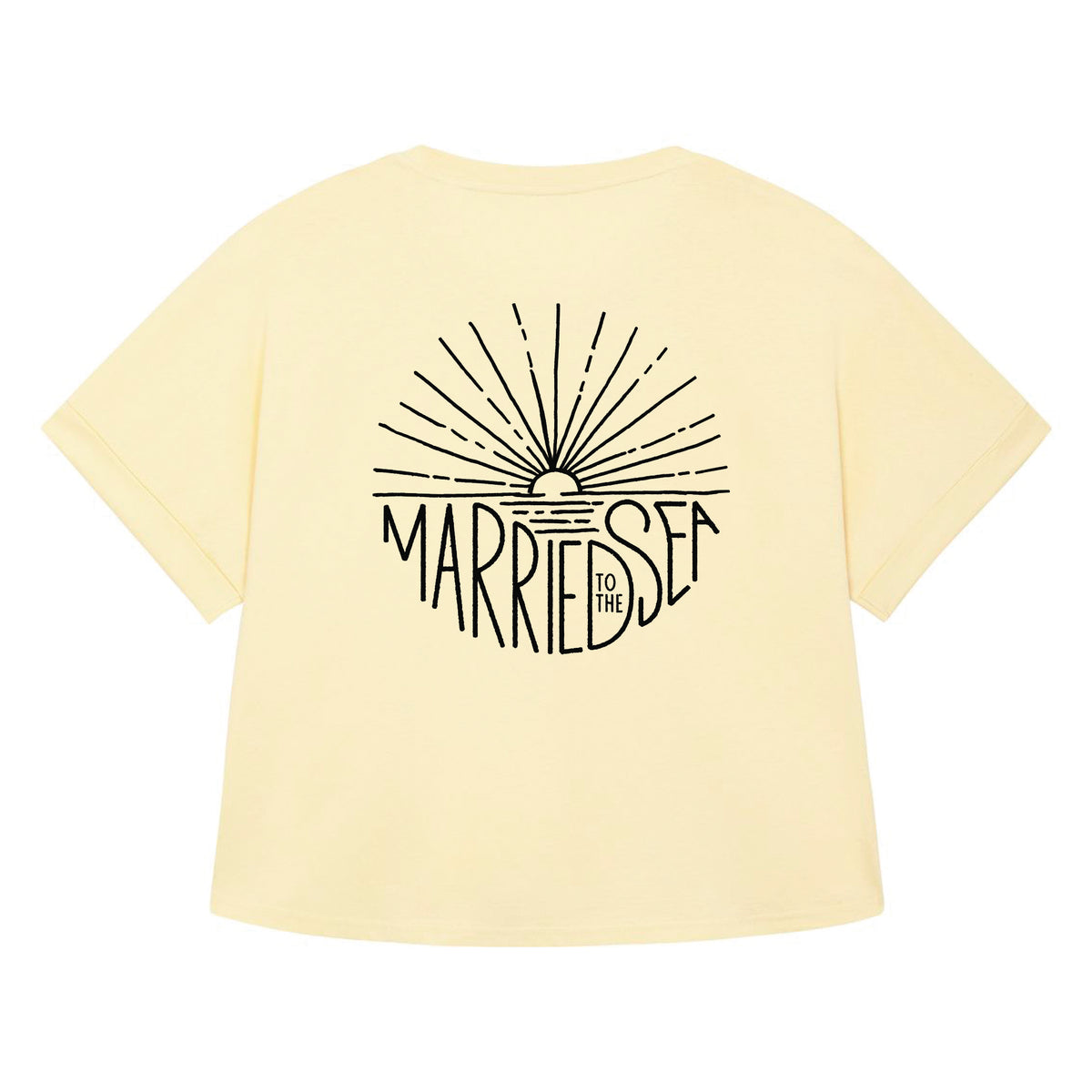 Women's butter-yellow T-shirt with large back 'Married to the Sea' print