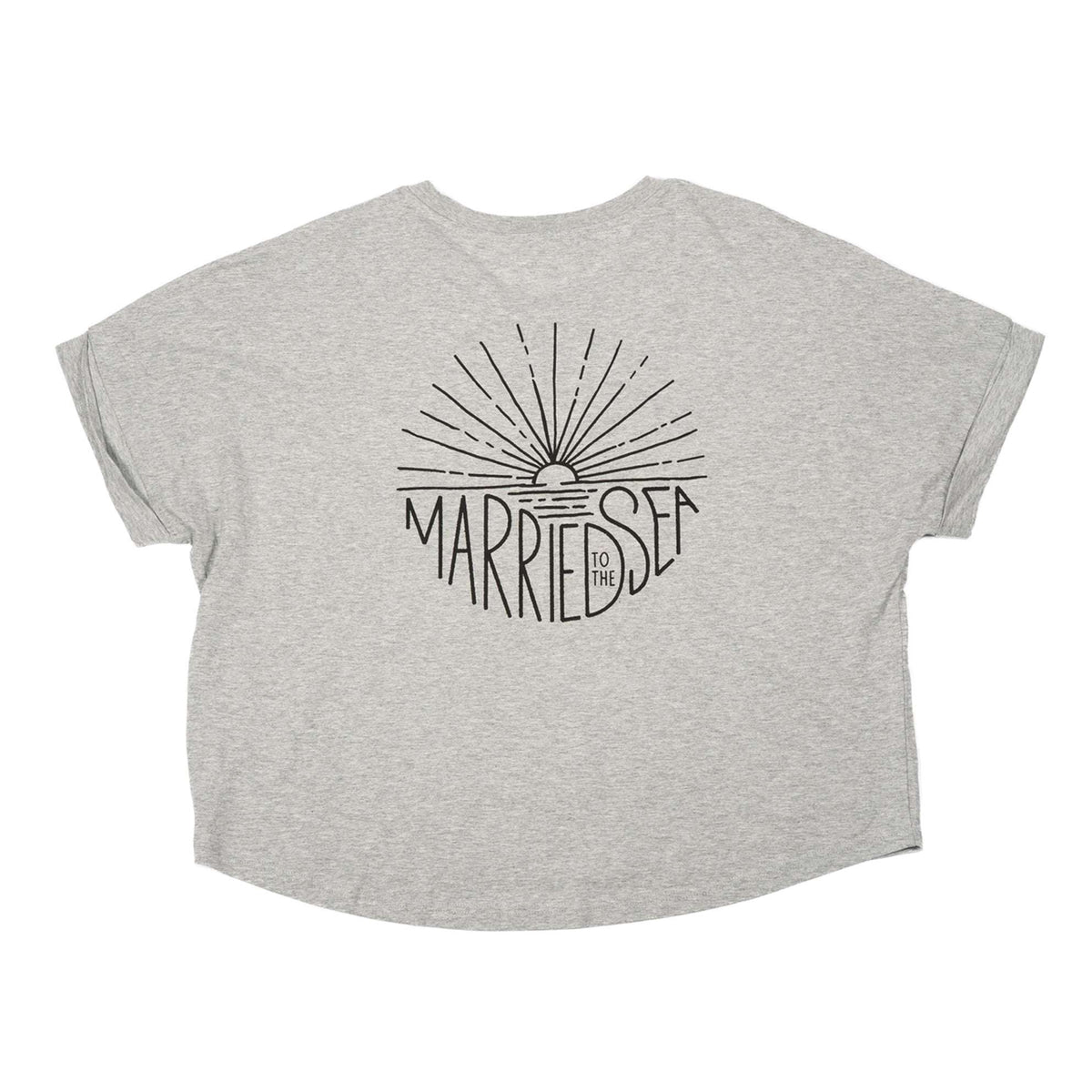 Heather grey women's t-shirt with sunburst 'Married to the Sea' graphic