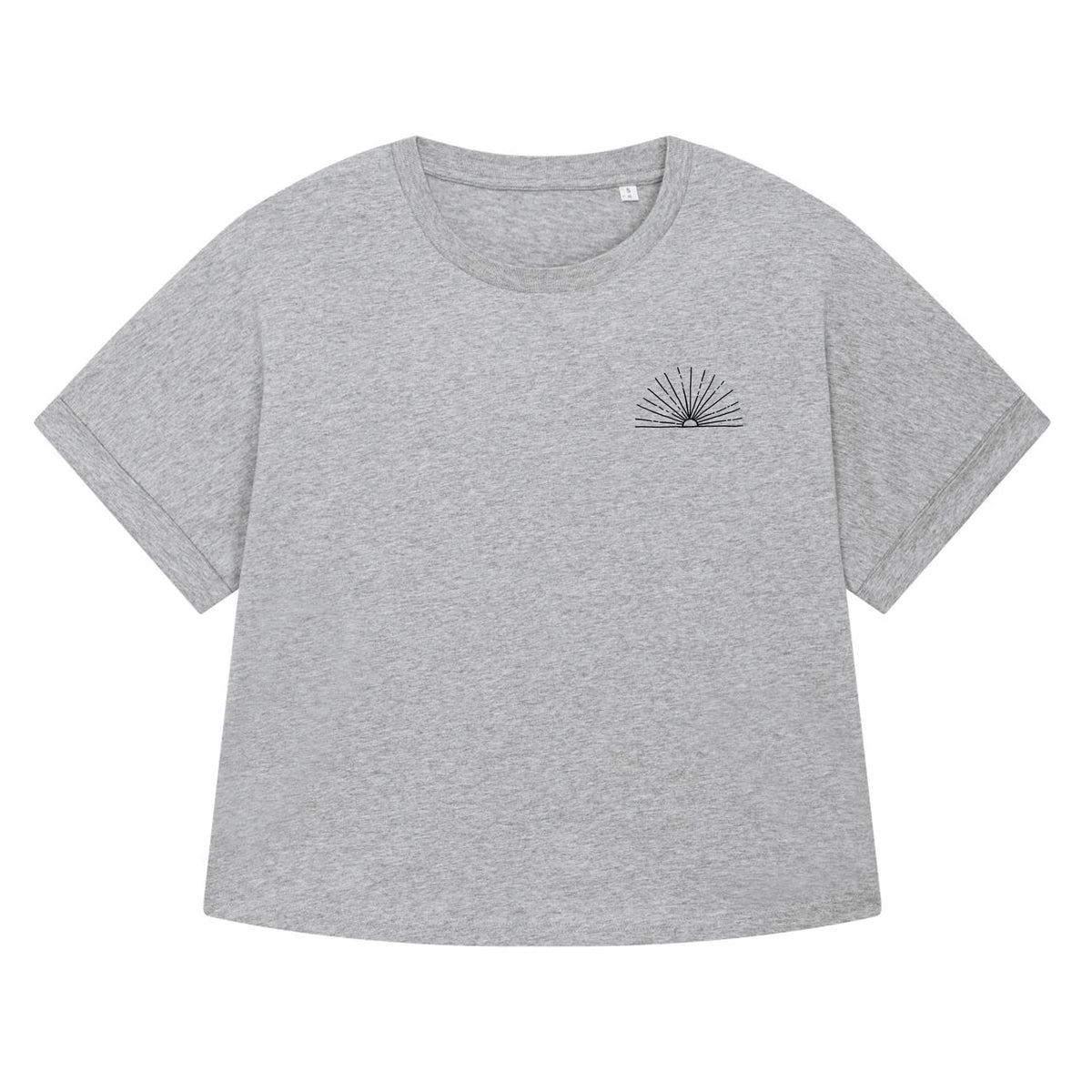 Heather grey women's T-shirt with small front sunburst graphic